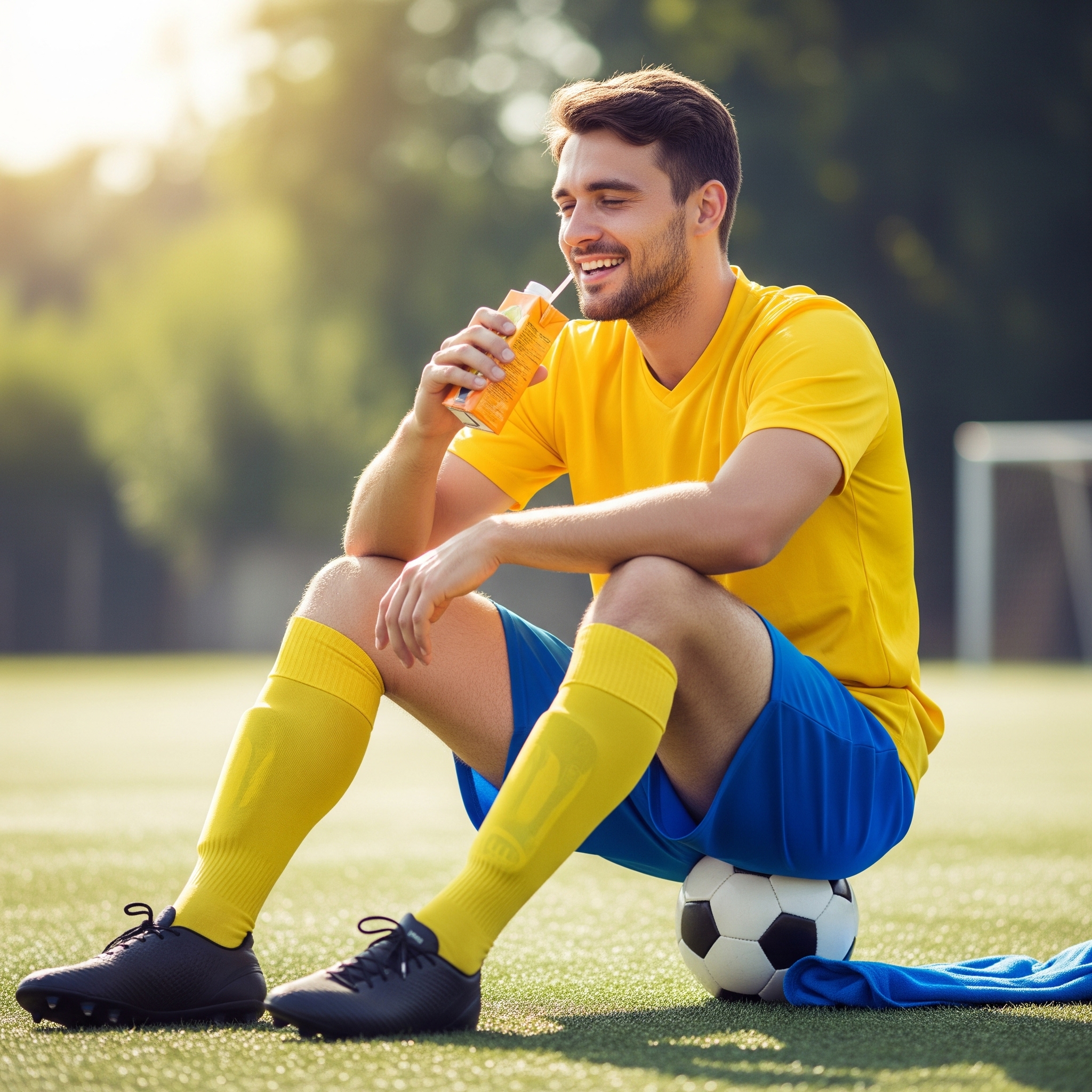 T1D soccer player having a juice box as he was low
